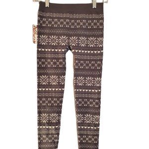 Pink Rose Cozy Fleece Leggings Snowflake Pattern